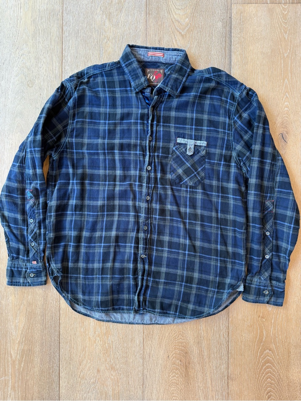 Men's EQ Blue Plaid Button-Up Shirt